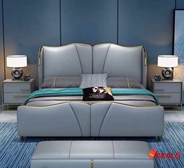 Bed with 2 side tables and puffy image 1