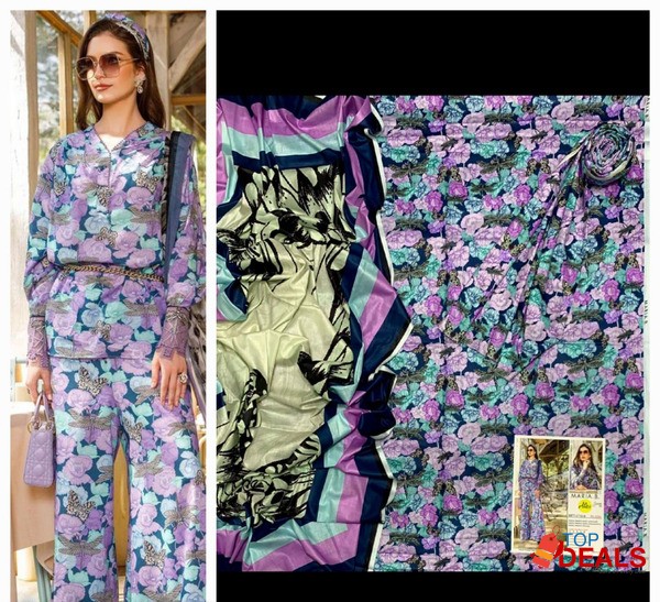 Summer *Maria.B Vol 23'* ❣️ *3pc | Digital Printed 90/70 lawn with la image 3