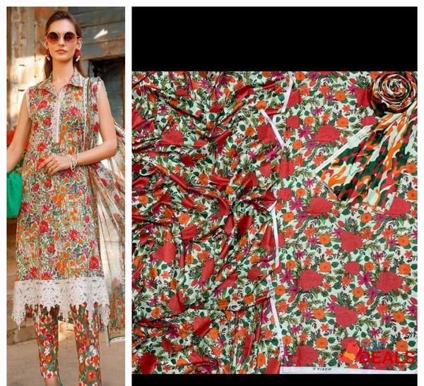 Summer *Maria.B Vol 23'* ❣️ *3pc | Digital Printed 90/70 lawn with la image 6