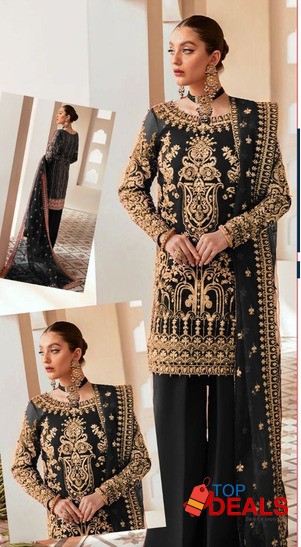 New) 3Pcs Heavy Embroidered Stitched Suit with Handwork image 1