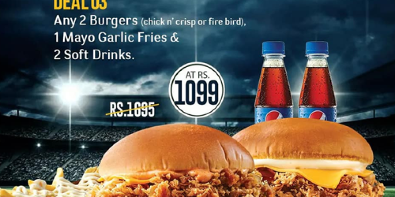 PSL7 Craze Deals at "Burger O'Clock" Deal 1 For Rs.599/- 3 