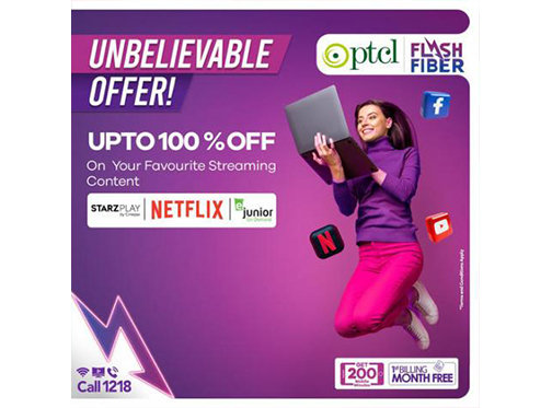 PTCL flash fiber Offer! Upto 100 % off on Netflix