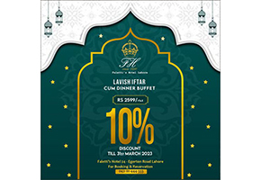 Faletti's Hotel Cafe Iftar Cum Dinner Buffet with a 10% discount!