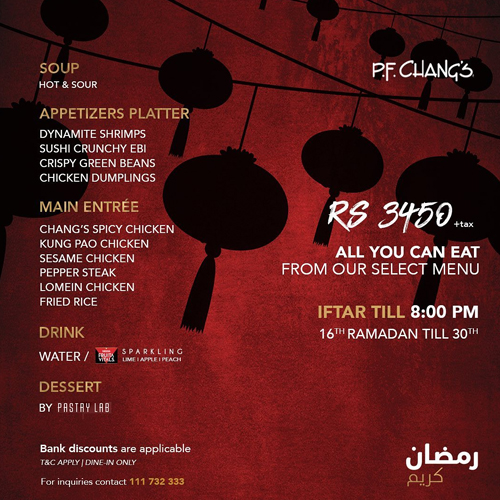 P.F. Chang's Pakistan All You Can Eat For Rs.3450