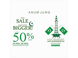 On 14th August Anum Jung Offering UP TO 50% off