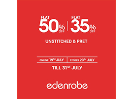 Edenrobe! Flat 50% OFF on Unstitched & Pret