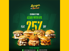 Burger N' Barrel Azadi Deal Flat 25% Off
