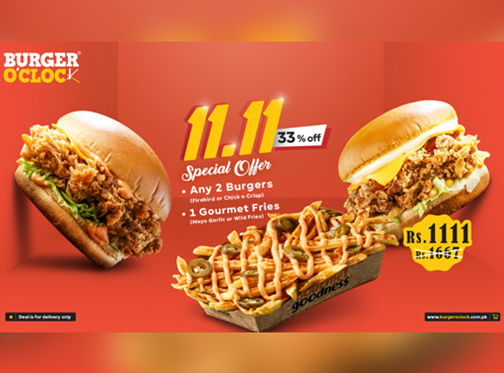 Burger O'Clock 11.11 Special Offer Deal For Rs.1111