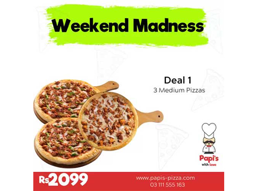 Weekend Madness Deal 1 for Rs. 2099 from Papi's Pizza