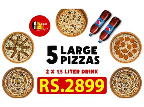 Day Night Pizza Offer 5 Large Pizza In Just Rs.2899