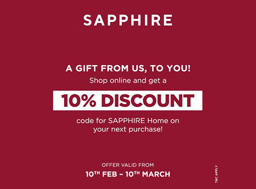 Sapphire Offer! Shop online and get 10% Off