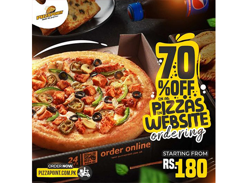 70% off all pizzas at Pizza Point when you order online