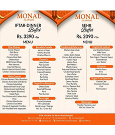 Monal Islamabad Ramadan feast Sehr & Iftar-dinner Buffet.