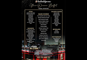 Kababjees Iftar Dinner Buffet For Adults For Rs.2399