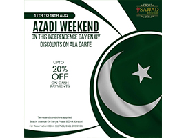 Sajjad Restaurant is Offering 20% discount On Independence Day