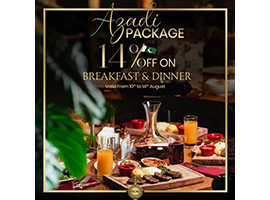 Azaadi Package By Hotel Mehran 14% off on Dinner and Breakfast