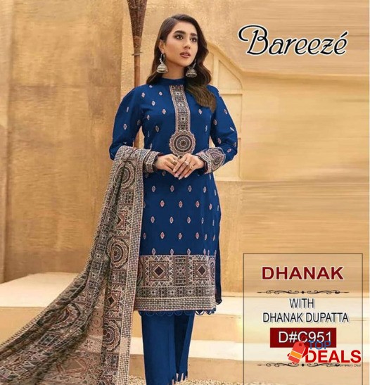 3 pcs Beautiful Dhanak Embroidered Suits