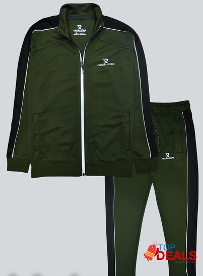 Olive Green Track Suit for Men with Black Panel (Polyster)