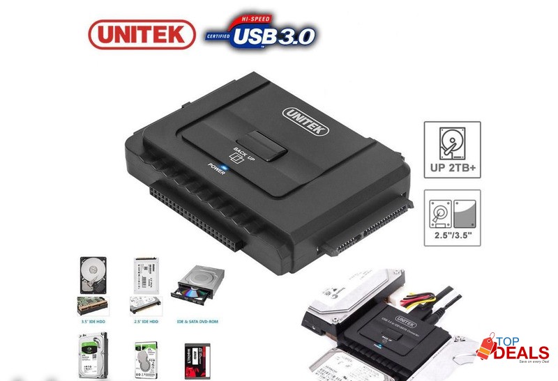 Unitek USB 3.0 to 2.5 3.5 5.25 in SATA IDE Hard Drive Adapter Converte
