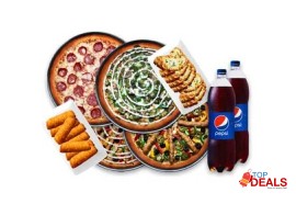 Rs 5800 pizza plus pakistan 4x large pizza, 8x pcs cheese garlic bread, 8x pcs cheese stick, 2x drinks 1.5 ltr party plus deal for rs.5800/- for food - pizza