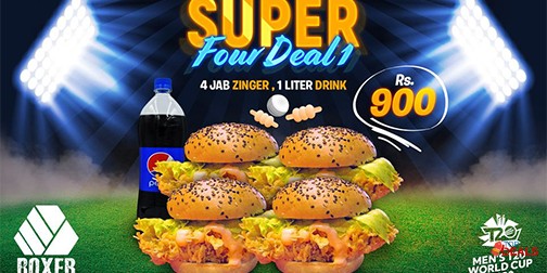 Boxer Burgers Super Four Deal 1 Rs. 900 