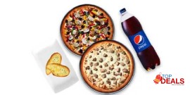 Pizza Plus Pakistan 2x Reg Pizza, 2x Pcs Cheese Garlic Bread, 1x Drink 1 Ltr Classic Plus Deal For Rs.1450/- 